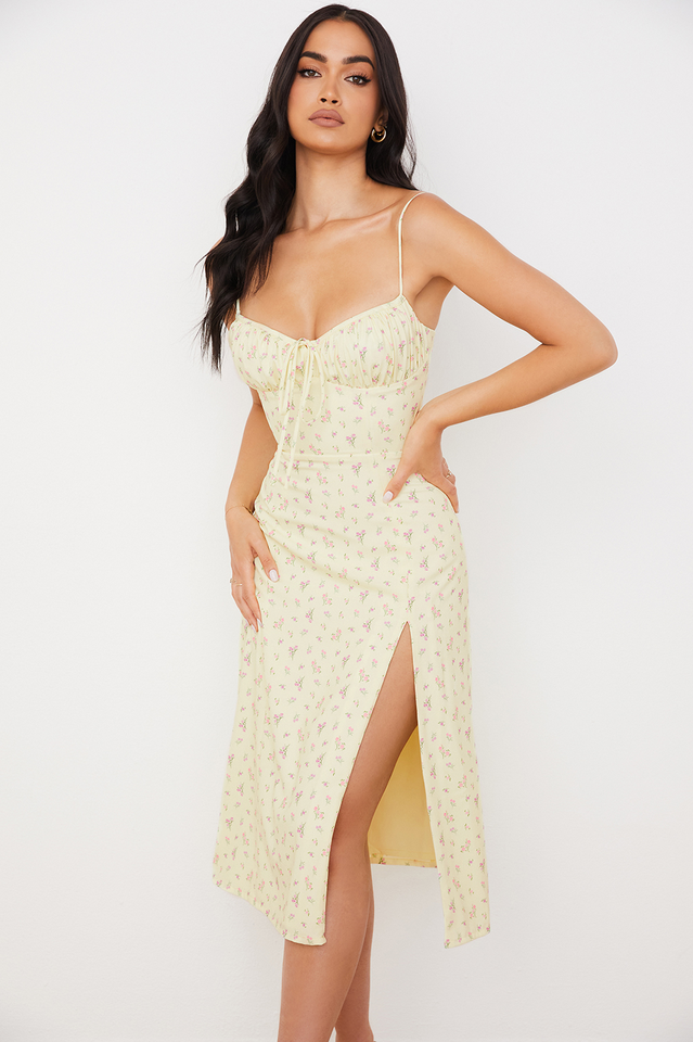 Romantic Floral Bustier Midi Dress