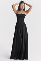 Elegant Black Lace Up Maxi Dress