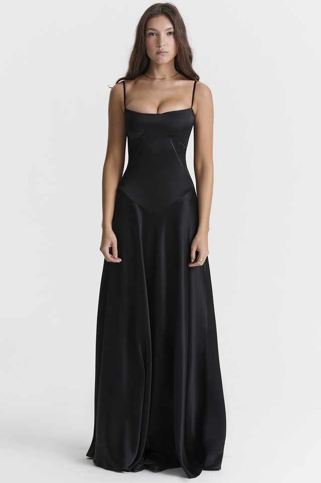 Elegant Black Lace Up Maxi Dress