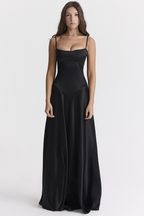 Elegant Black Lace Up Maxi Dress
