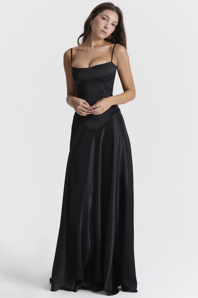 Elegant Black Lace Up Maxi Dress