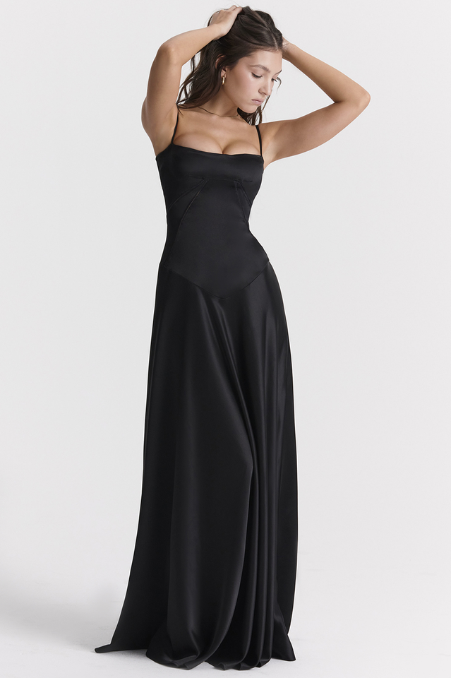 Elegant Black Lace Up Maxi Dress