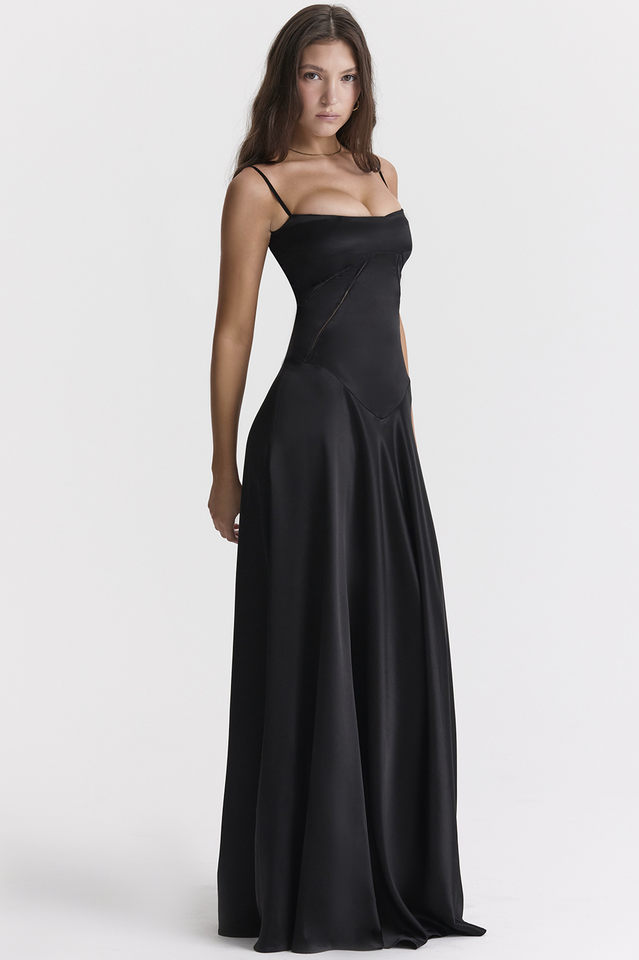 Elegant Black Lace Up Maxi Dress