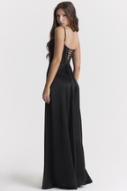 Elegant Black Lace Up Maxi Dress