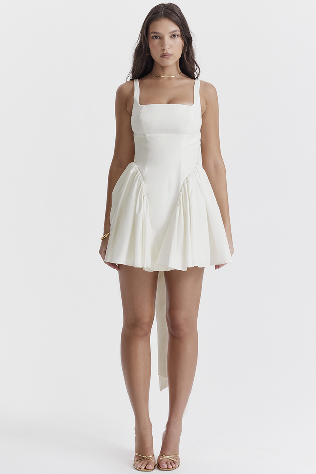 Chic Ivory Bow Mini Dress