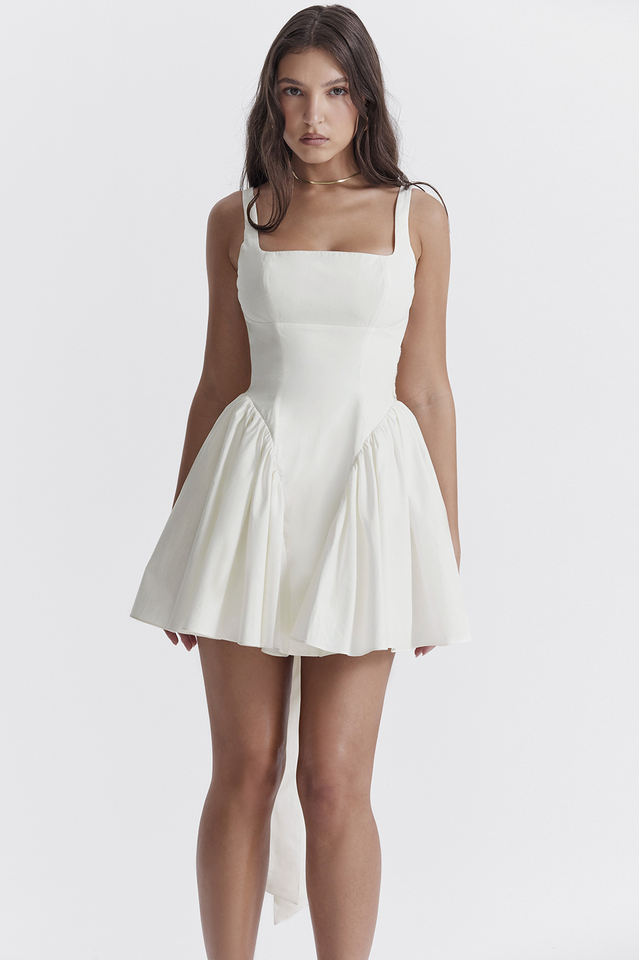 Chic Ivory Bow Mini Dress