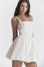 Chic Ivory Bow Mini Dress