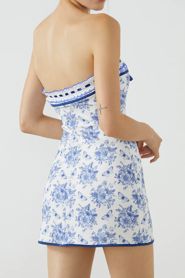 Butterfly Floral Strapless Mini Dress