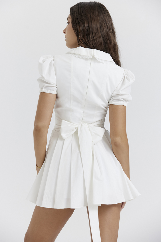 Chic White Pleated Mini Dress