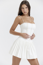 Flattering White Pleated Mini Dress