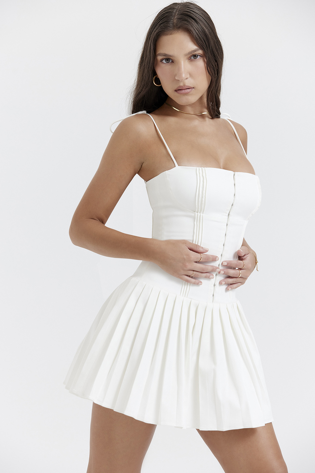 Flattering White Pleated Mini Dress