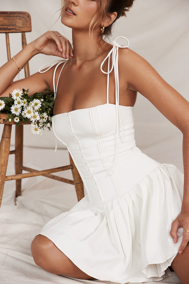 Flattering White Pleated Mini Dress