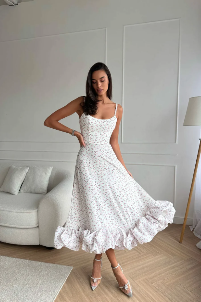 Chic Ruffle Corset Midi Dress