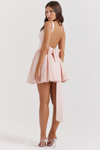 Flirty Peach Bow Mini Dress