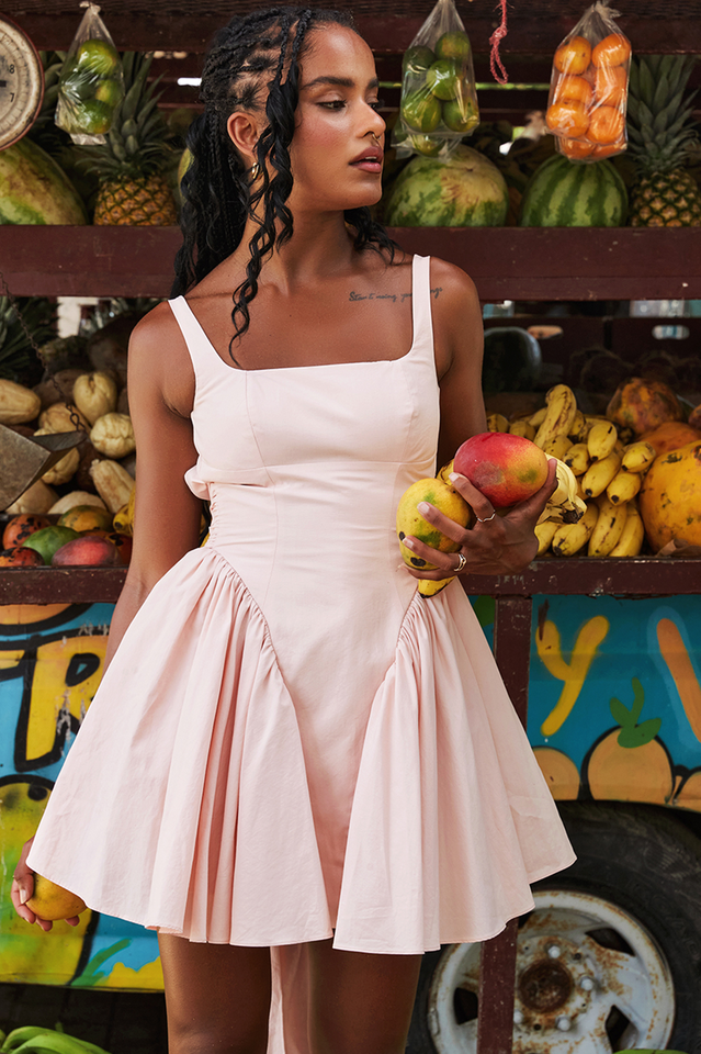 Flirty Peach Bow Mini Dress