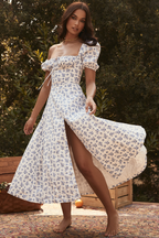 Romantic Floral Puff Sleeve Midi Dress