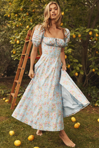 Romantic Floral Puff Sleeve Midi Dress