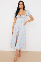 Romantic Floral Puff Sleeve Midi Dress