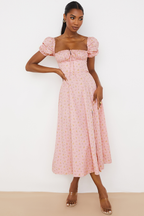 Romantic Floral Puff Sleeve Midi Dress