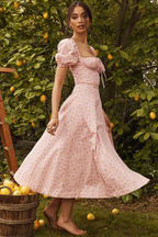 Romantic Floral Puff Sleeve Midi Dress