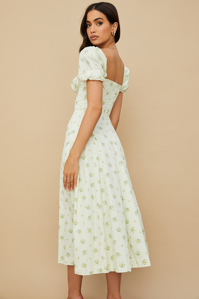 Romantic Floral Puff Sleeve Midi Dress