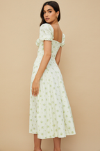 Romantic Floral Puff Sleeve Midi Dress