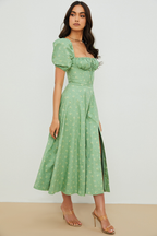 Romantic Floral Puff Sleeve Midi Dress