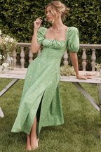 Romantic Floral Puff Sleeve Midi Dress