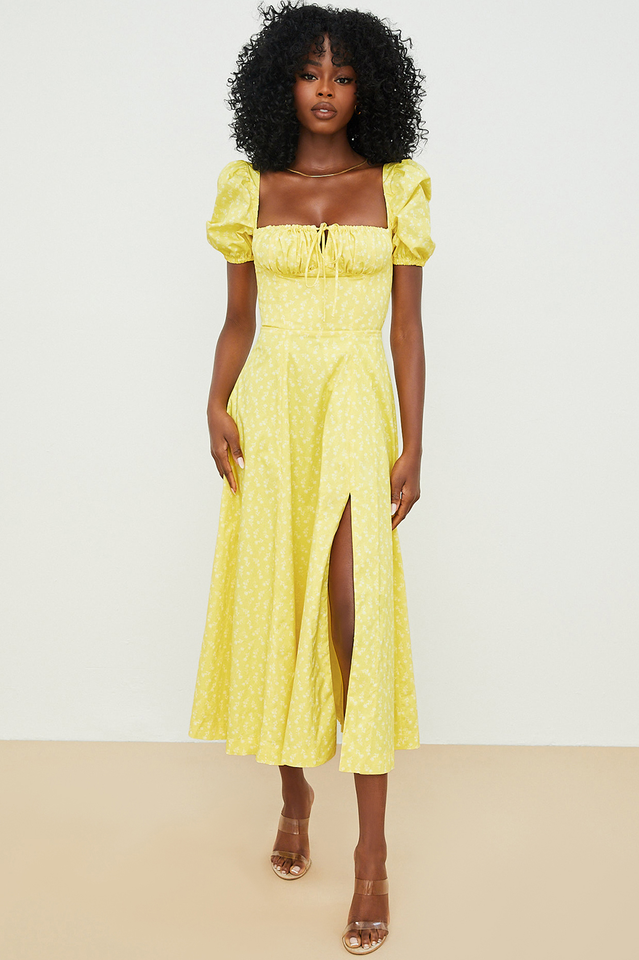 Romantic Floral Puff Sleeve Midi Dress