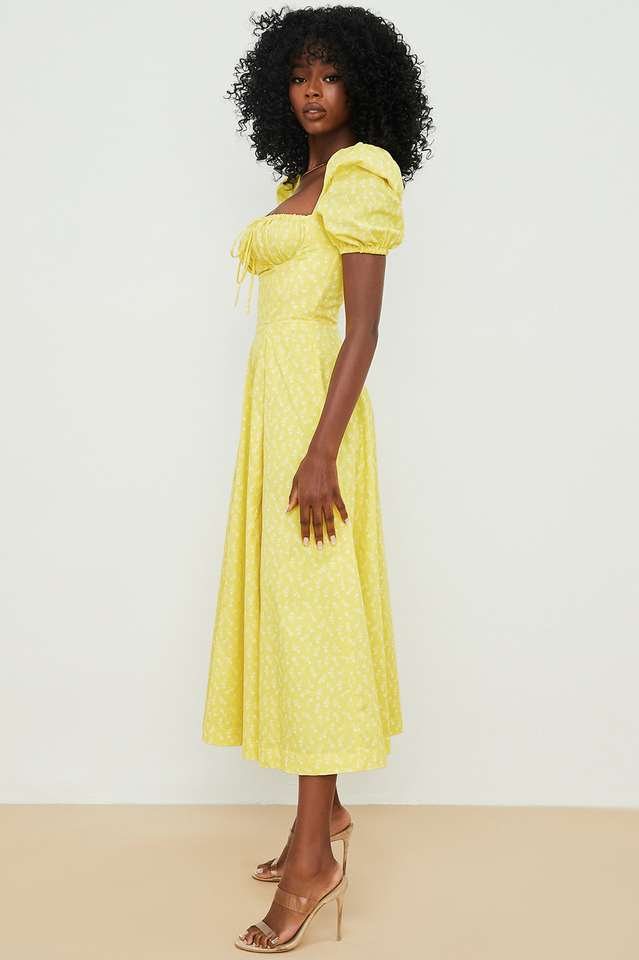 Romantic Floral Puff Sleeve Midi Dress