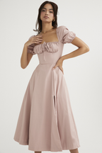 Romantic Floral Puff Sleeve Midi Dress