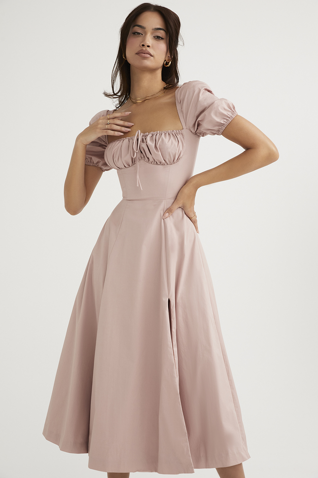 Romantic Floral Puff Sleeve Midi Dress