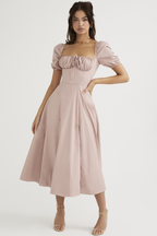 Romantic Floral Puff Sleeve Midi Dress