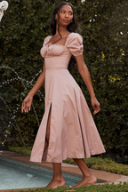 Romantic Floral Puff Sleeve Midi Dress