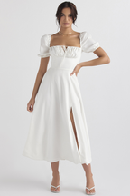 Romantic Floral Puff Sleeve Midi Dress