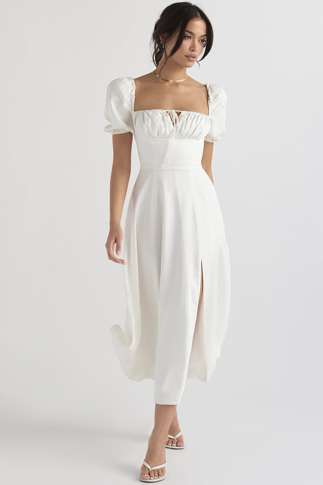 Romantic Floral Puff Sleeve Midi Dress