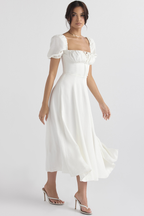Romantic Floral Puff Sleeve Midi Dress