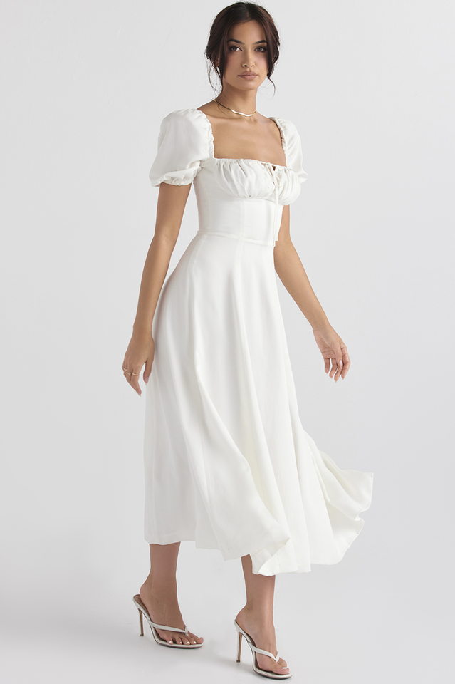 Romantic Floral Puff Sleeve Midi Dress