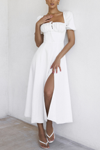 Romantic Floral Puff Sleeve Midi Dress
