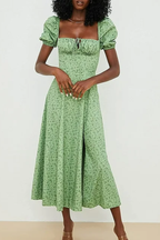 Romantic Floral Puff Sleeve Midi Dress