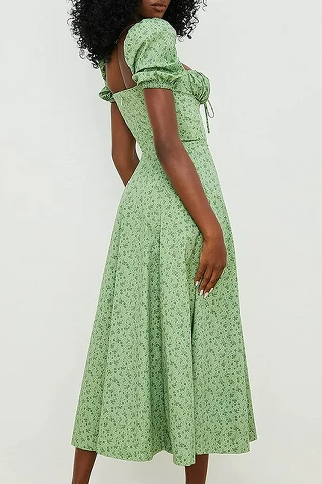 Romantic Floral Puff Sleeve Midi Dress