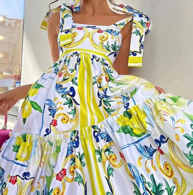 Romantic Floral Lace Up Maxi Dress
