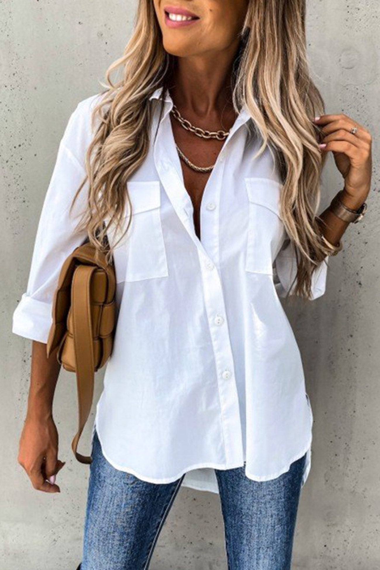 Chic High-Low Button Down Blouse