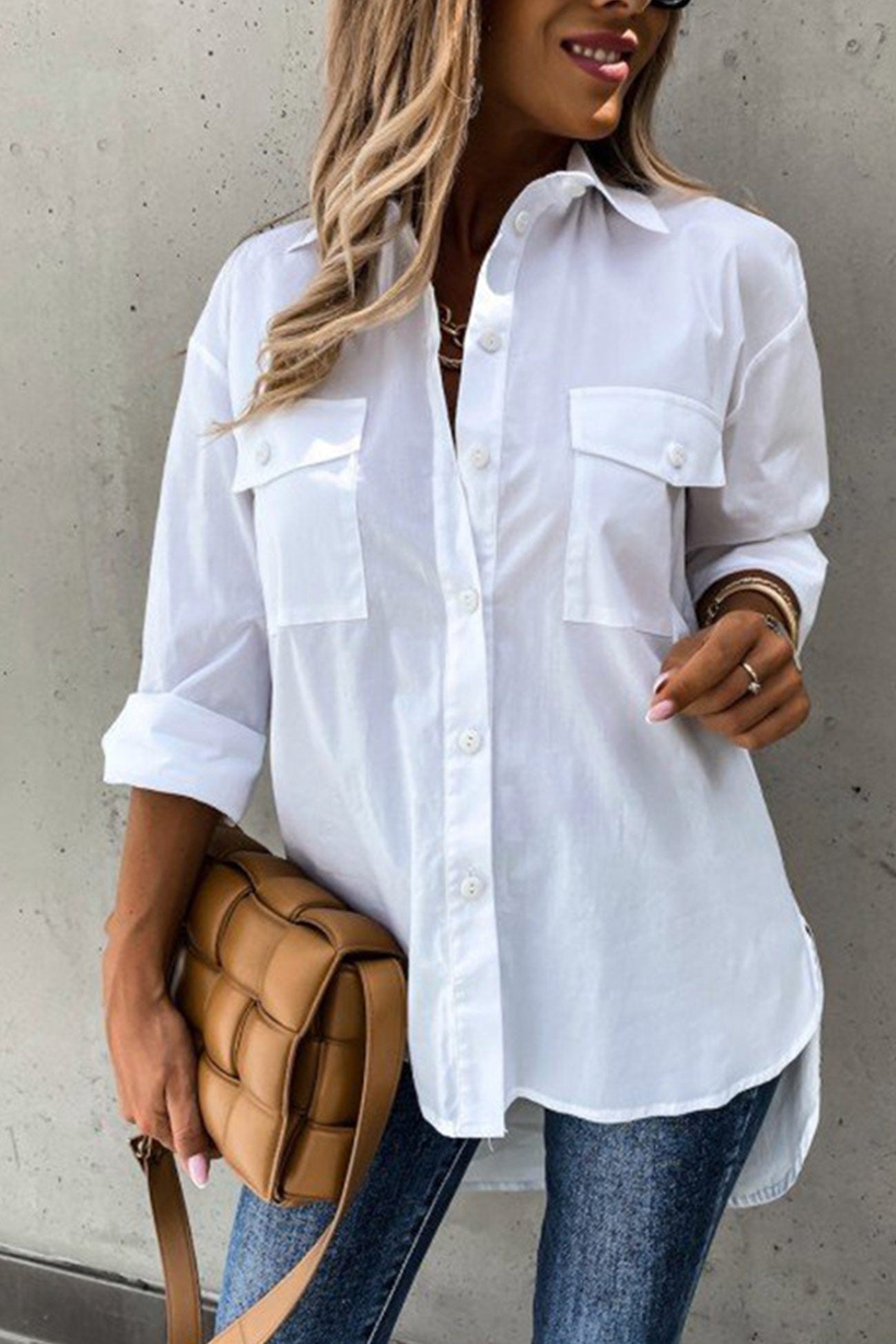 Chic High-Low Button Down Blouse