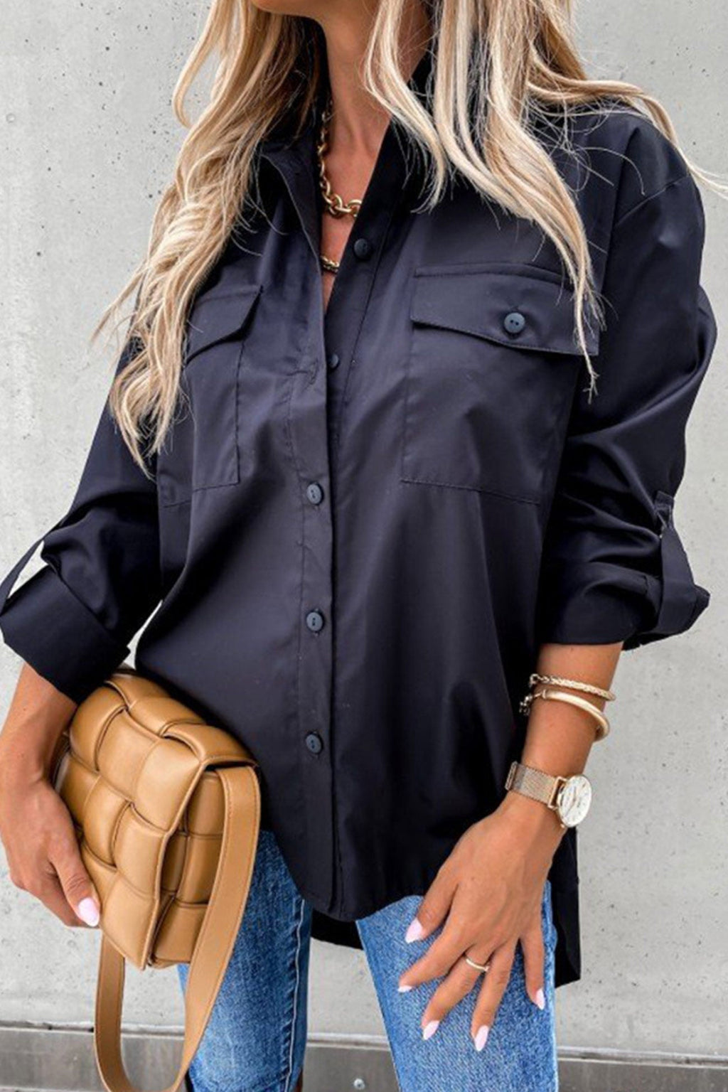 Chic High-Low Button Down Blouse