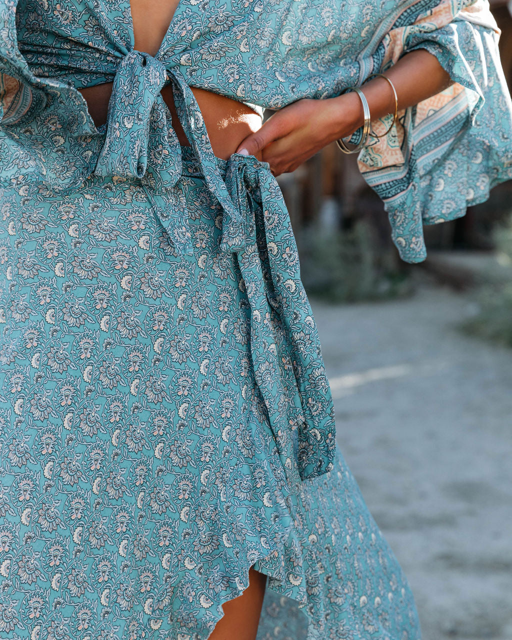 Flowy Printed Ruffle High Low Maxi Skirt