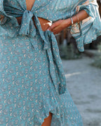 Flowy Printed Ruffle High Low Maxi Skirt