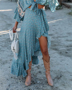 Flowy Printed Ruffle High Low Maxi Skirt