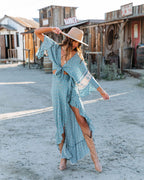 Flowy Printed Ruffle High Low Maxi Skirt