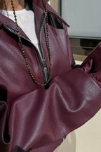 Sleek Burgundy Faux Leather Zip Jacket
